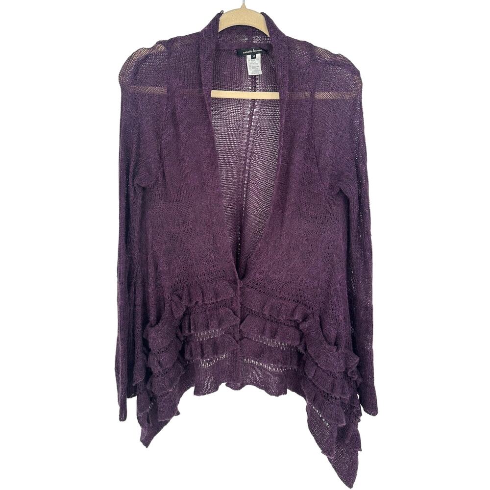 Nanette Lepore Alpaca Merino Wool Cardigan XS Purple Ruffled Knit Whimsygoth Top